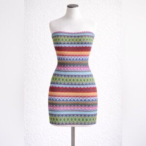 Boutique Strapless Bodycon Dress | XS | Tribal Aztec Print